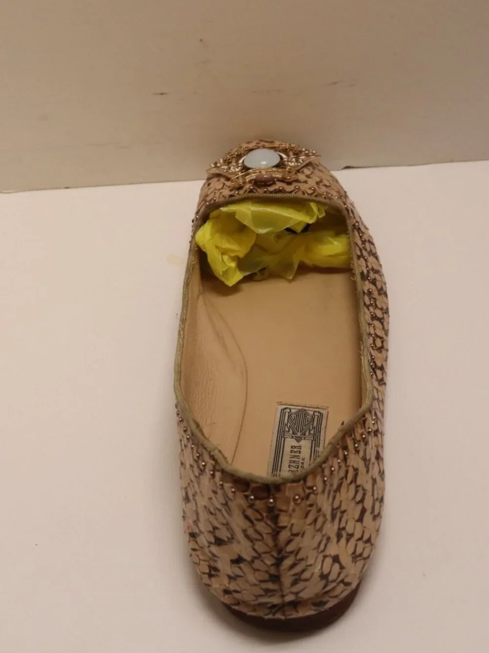Ivy Kirzhner Snake Print Flats Women's Shoes with Gem Embellishment Beige